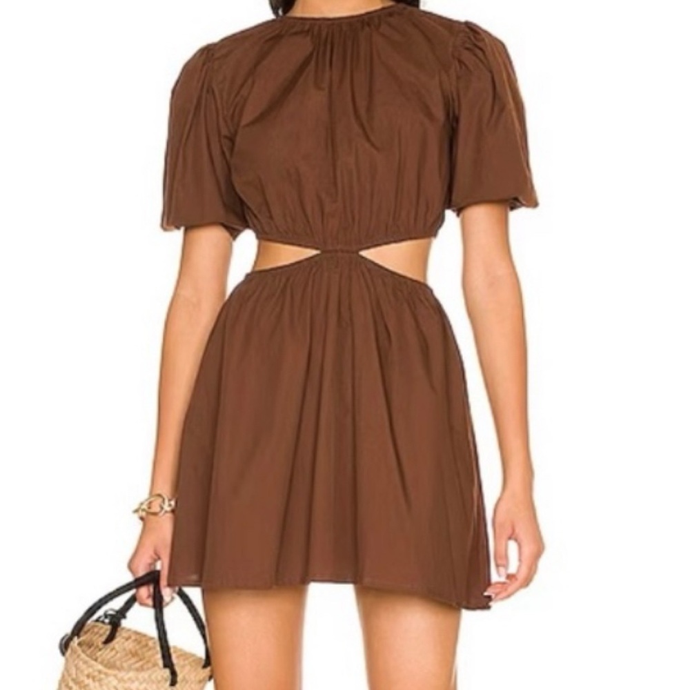 Faithfull the Brand Size XL/10 Brown 100% Cotton Cut Out Adelfia Dress